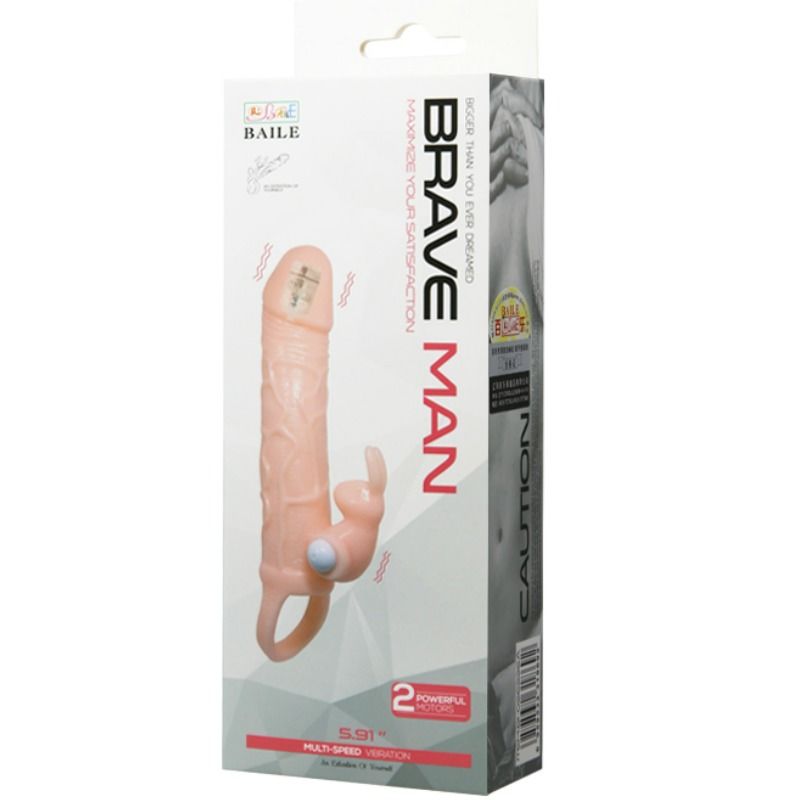 BAILE - BRAVE MAN PENISCOVER MED KANIN OG DOBBELT MOTORKØD 16,5 CM