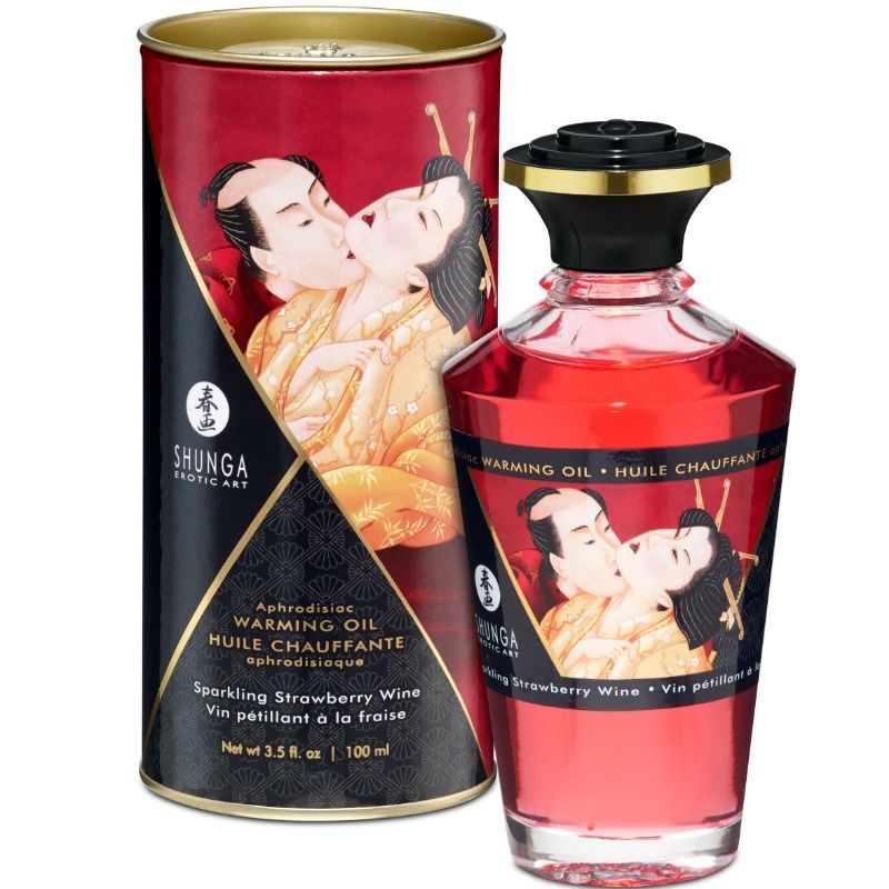 SHUNGA - JORDBÆR OG CAVA MASSAGEOLIE MED VARMEFFEKT 100 ML