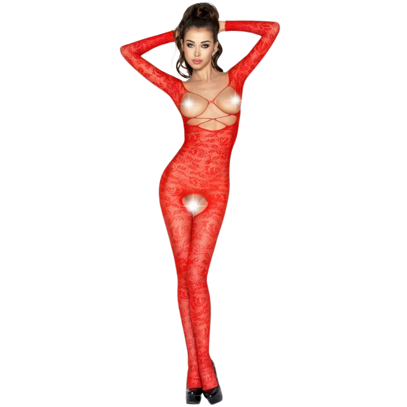 PASSION - KVINDE BS031 RØD BODYSTOCKING ÉN STØRRELSE