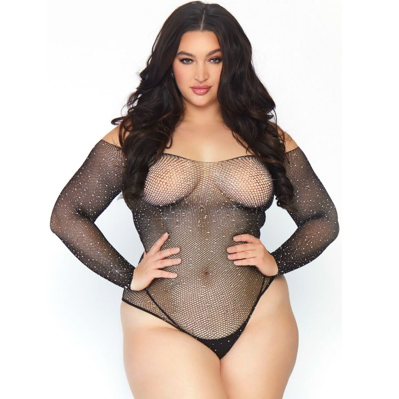 LEG AVENUE - KRYSTALLISERET FISKENET BODYSTOCKING 1X-2X