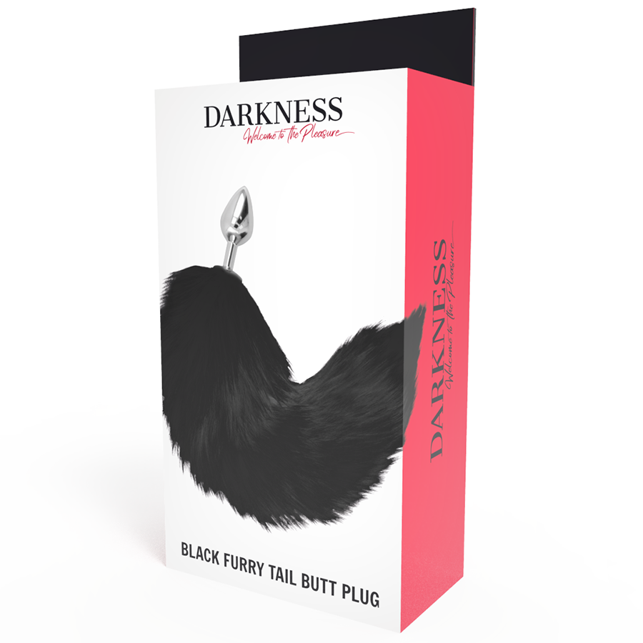 DARKNESS - SØLV ANALPLUG 8 CM MED SORT HALE