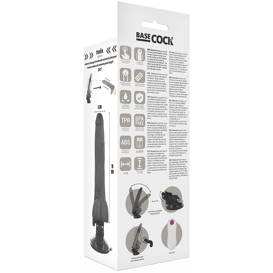 BASECOCK - REALISTISK VIBRATOR FJERNBETJENING SORT 19 CM -O- 4 CM