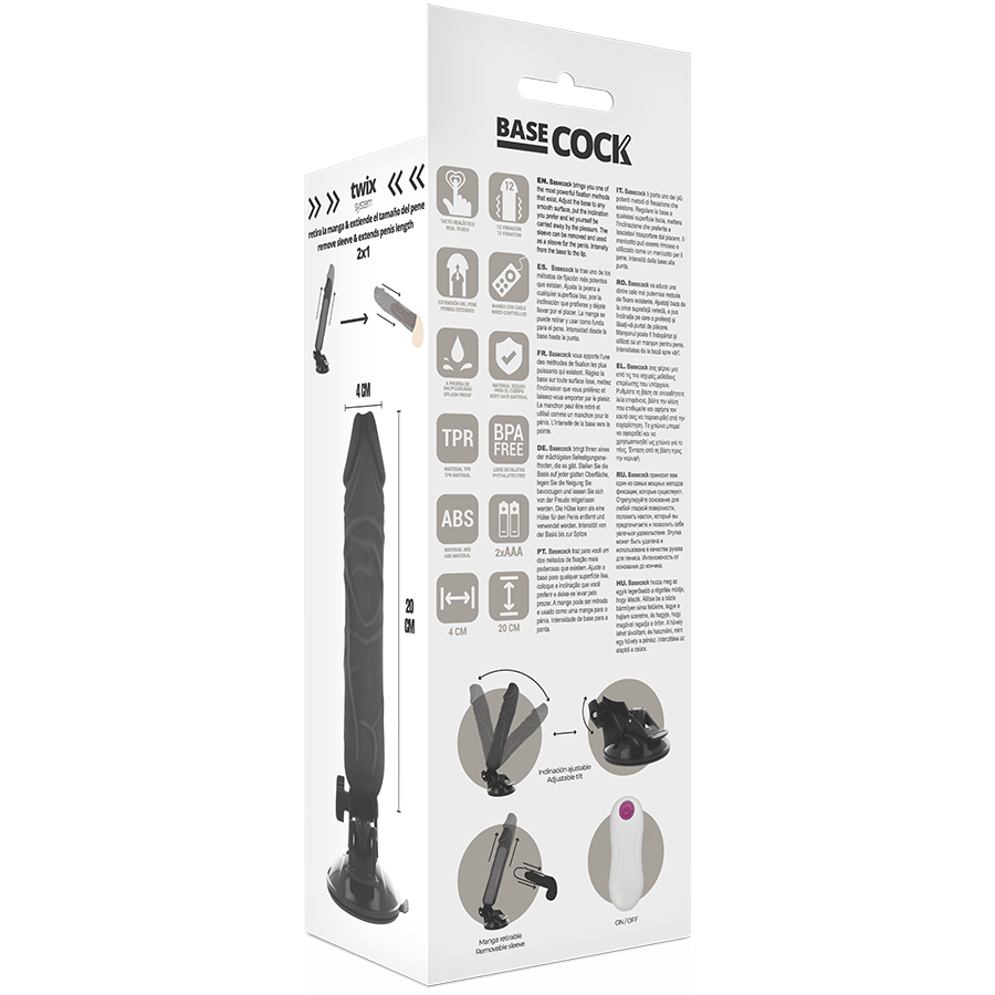 BASECOCK - REALISTISK VIBRATOR FJERNBETJENING SORT 20 CM -O- 4 CM