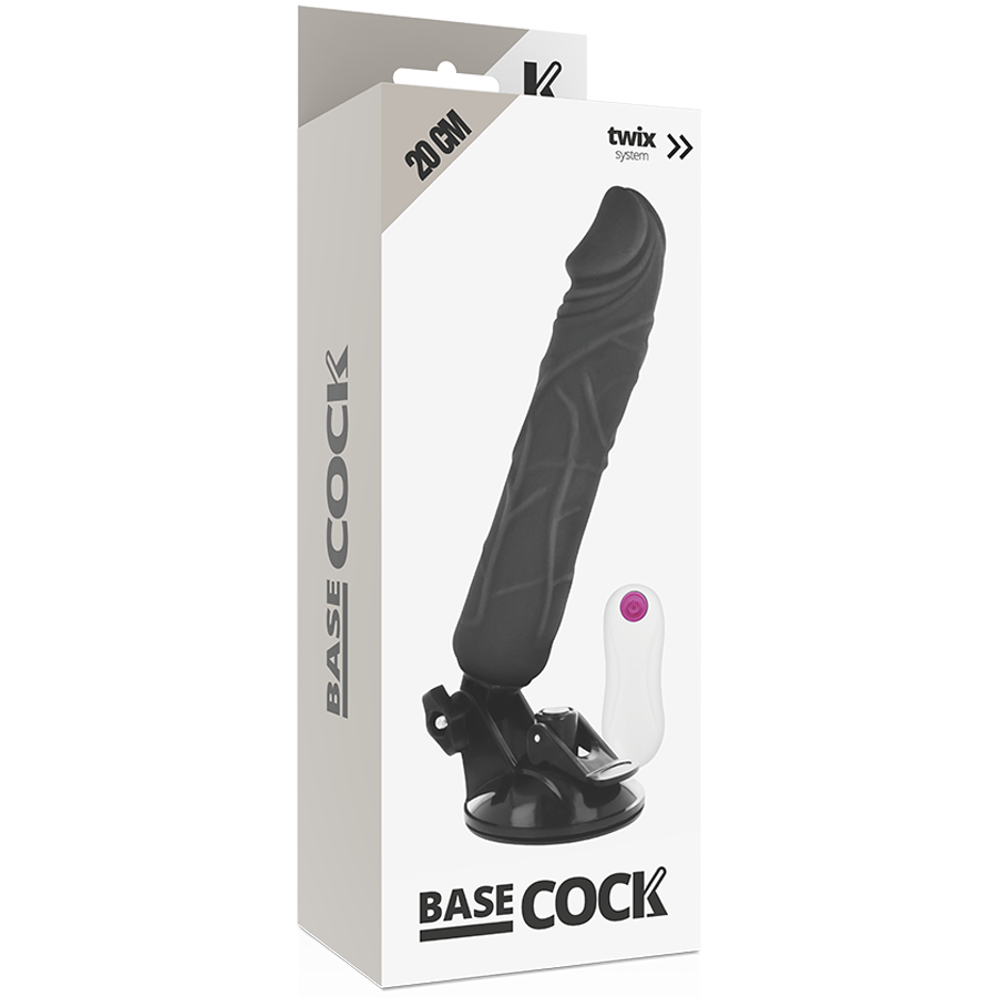 BASECOCK - REALISTISK VIBRATOR FJERNBETJENING SORT 20 CM -O- 4 CM