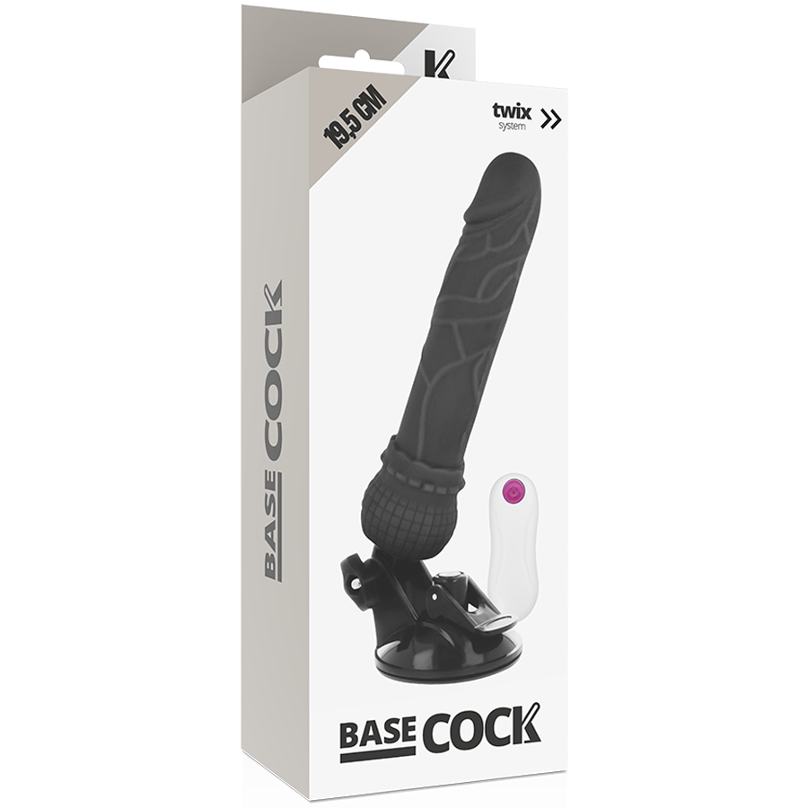 BASECOCK - REALISTISK VIBRATOR FJERNBETJENING SORT 19,5 CM -O- 4 CM