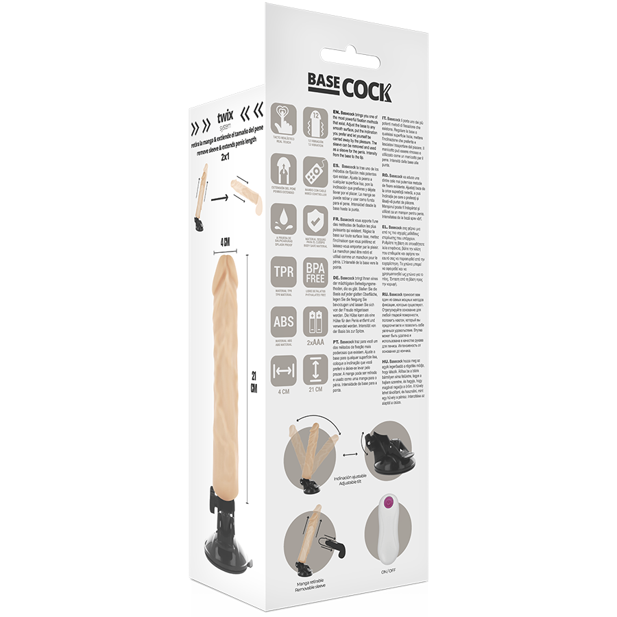BASECOCK - REALISTISK VIBRATOR FJERNBETJENING FLESH 21 CM -O- 4 CM