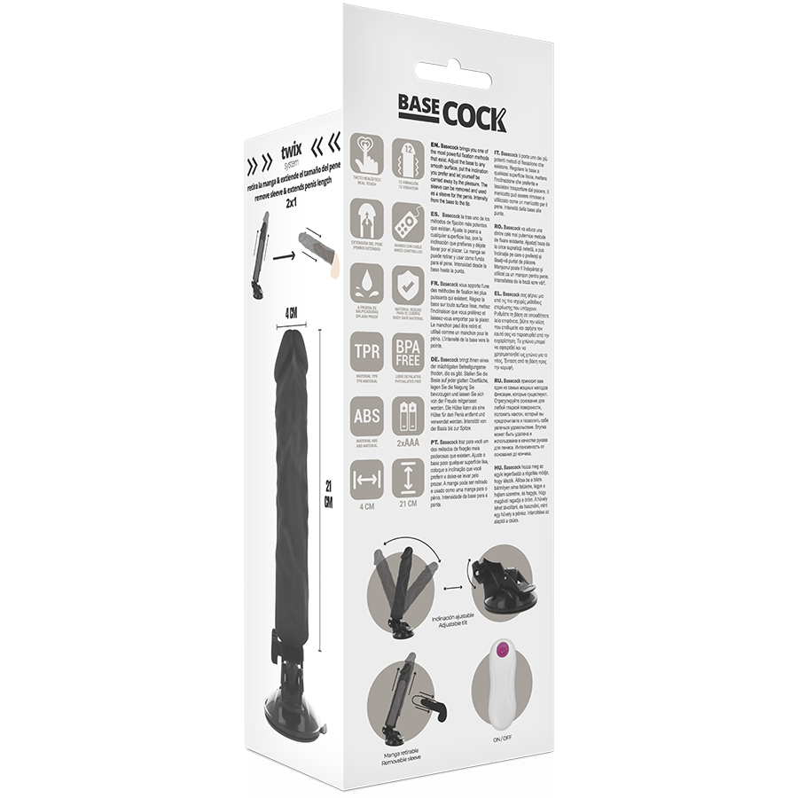 BASECOCK - REALISTISK VIBRATOR FJERNBETJENING SORT 21 CM -O- 4 CM
