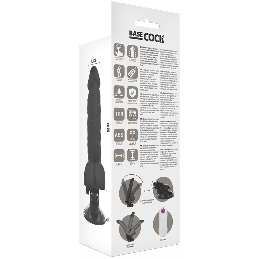 BASECOCK - REALISTISK LEDBAR FJERNBETJENING SORT 20 CM -O- 4,5 CM
