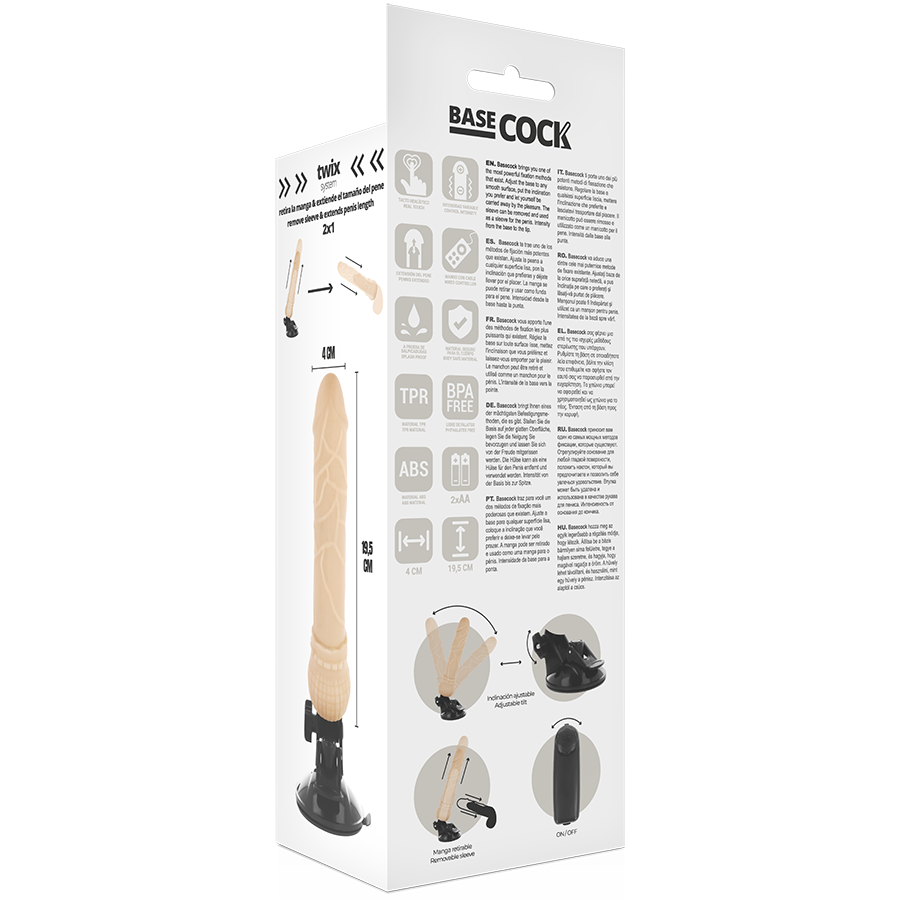 BASECOCK - REALISTISK VIBRATOR FJERNBETJENING KØD 19,5 CM -O- 4 CM