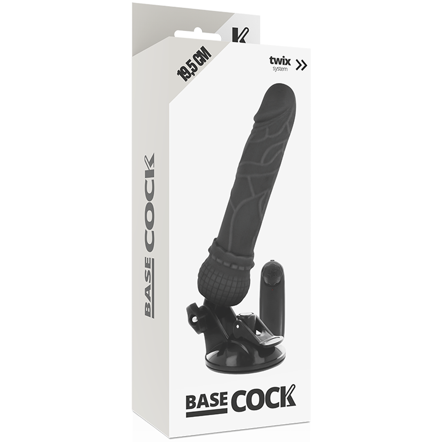 BASECOCK - REALISTISK VIBRATOR FJERNBETJENING SORT 19,5 CM -O- 4 CM