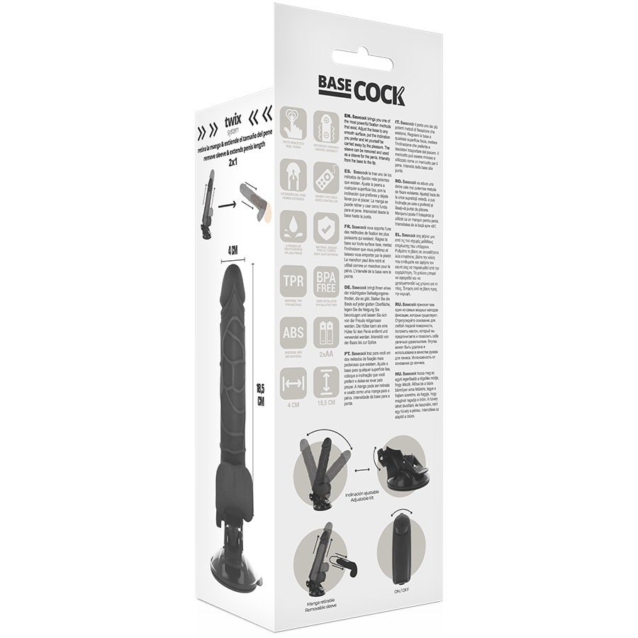 BASECOCK - REALISTISK VIBRATOR FJERNBETJENING SORT 18,5 CM -O- 4CM