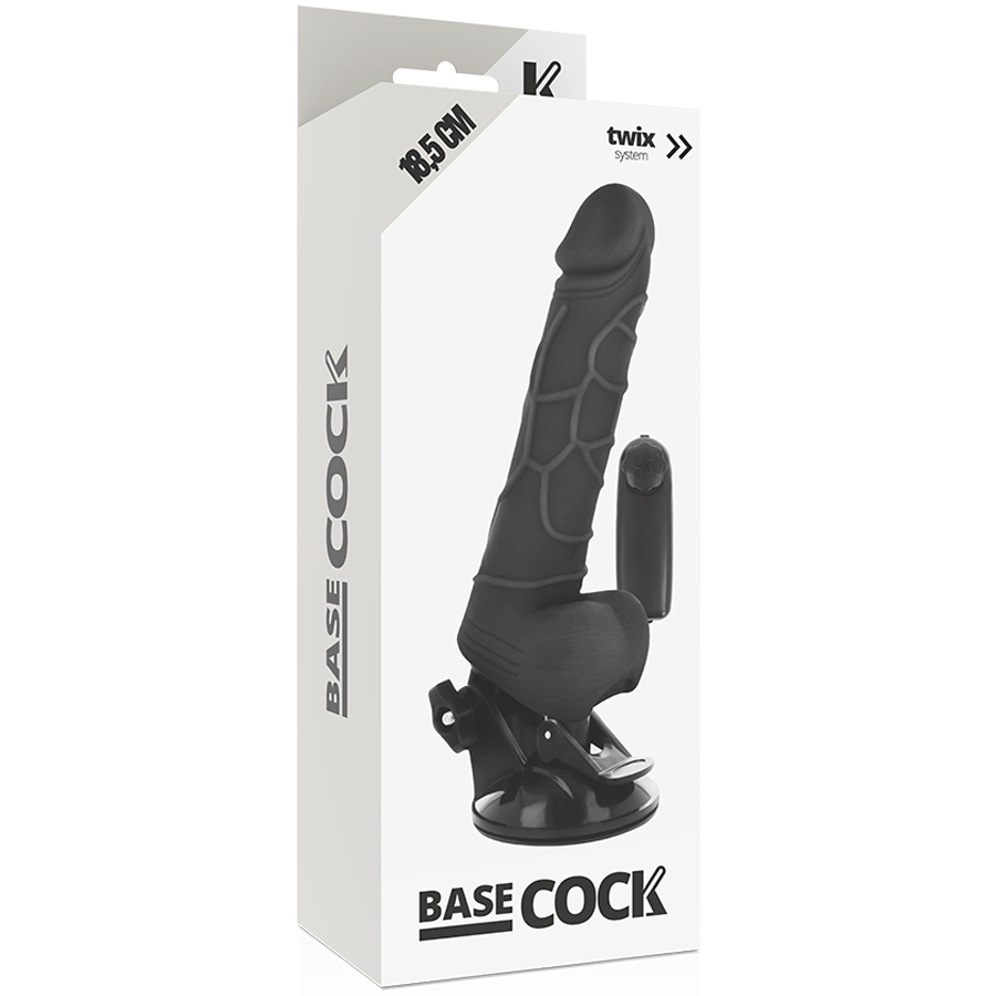 BASECOCK - REALISTISK VIBRATOR FJERNBETJENING SORT 18,5 CM -O- 4CM