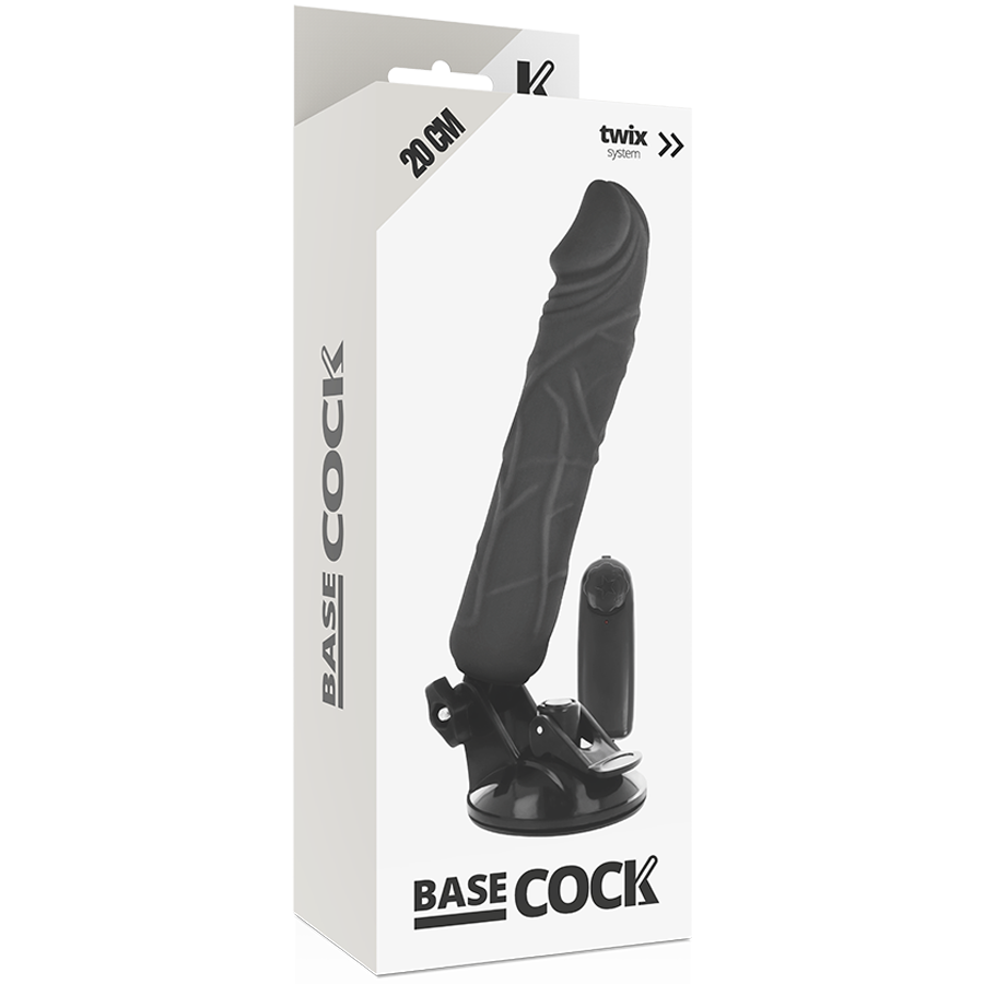BASECOCK - REALISTISK VIBRATOR FJERNBETJENING SORT 20 CM -O- 4 CM