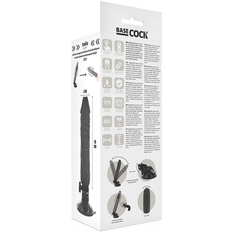 BASECOCK - REALISTISK VIBRATOR FJERNBETJENING SORT 20 CM -O- 4 CM
