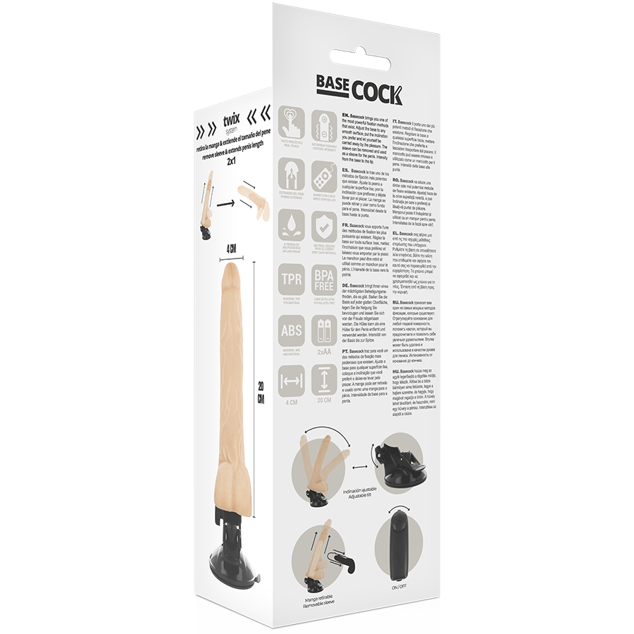 BASECOCK - REALISTISK NATURLIG FJERNBETJENINGSVIBRATOR MED TESTIKLE 20 CM -O- 4 CM