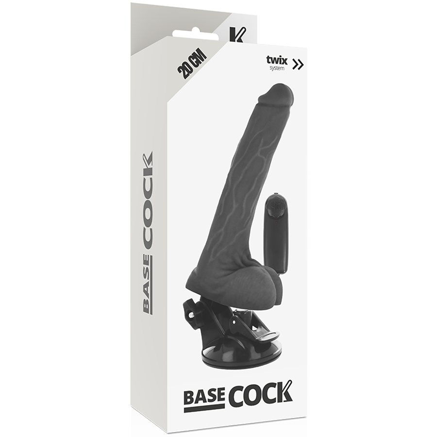 BASECOCK - REALISTISK SORT FJERNBETJENINGSVIBRATOR MED TESTIKLE 20 CM -O- 4 CM