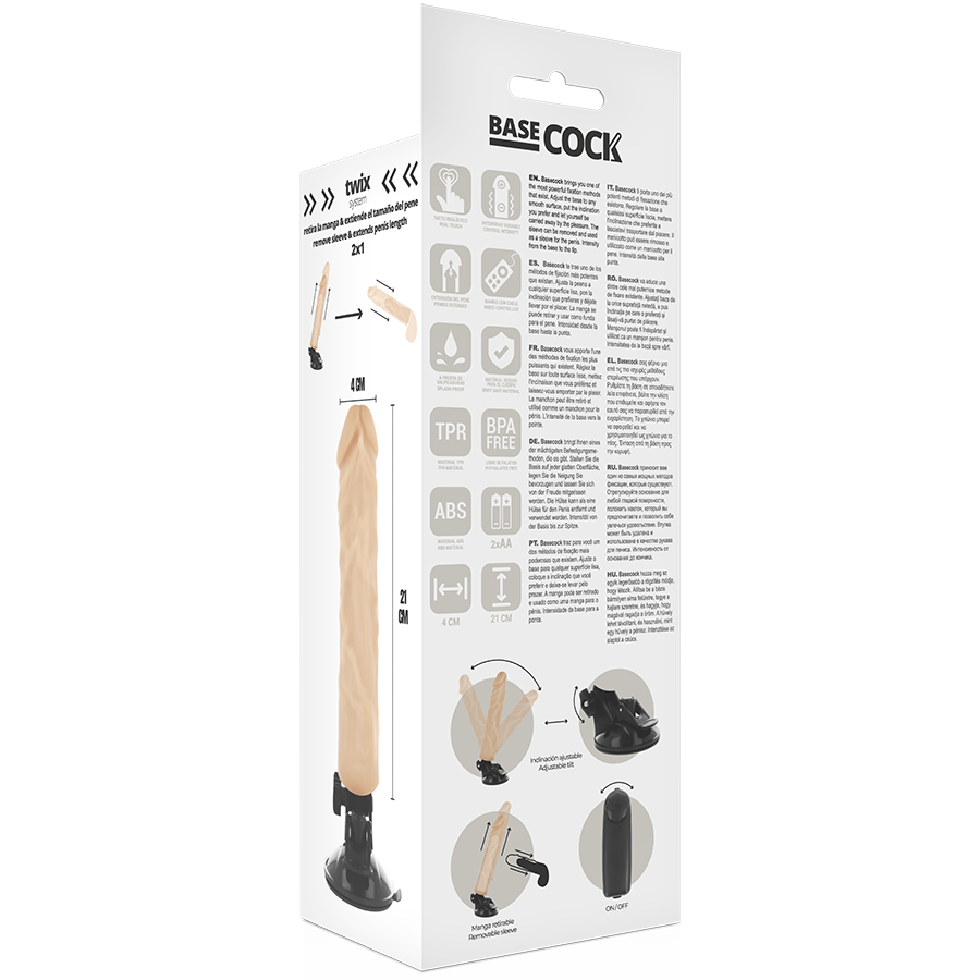 BASECOCK - REALISTISK VIBRATOR FJERNBETJENING FLESH 21 CM -O- 4 CM
