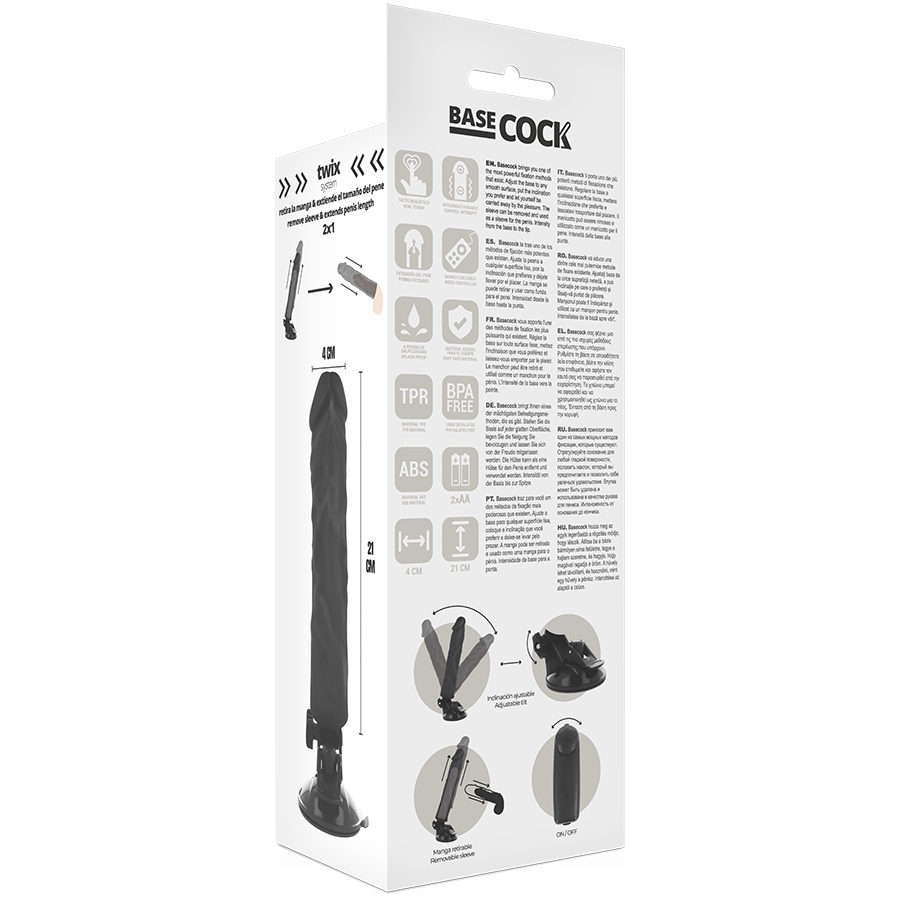 BASECOCK - REALISTISK VIBRATOR FJERNBETJENING SORT 21 CM -O- 4 CM