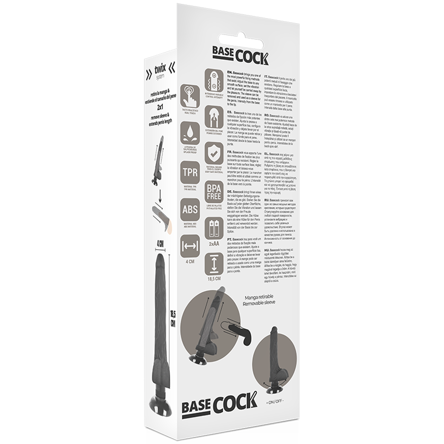 BASECOCK - REALISTISK VIBRATOR 2-1 SORT 18,5 CM -O- 4 CM