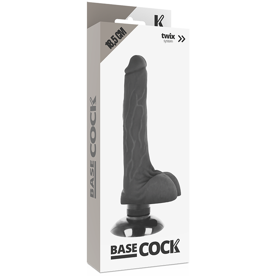 BASECOCK - REALISTISK VIBRATOR 2-1 SORT 18,5 CM -O- 4 CM