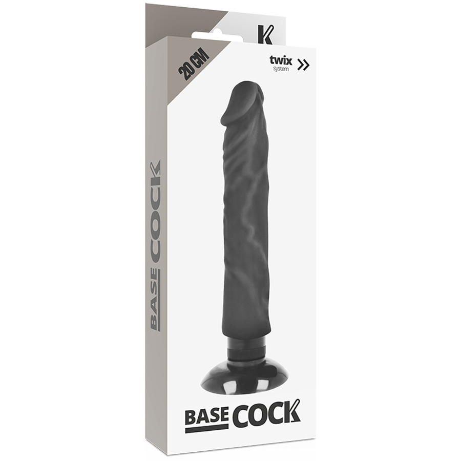 BASECOCK - REALISTISK VIBRATOR 2-1 SORT 20 CM -O- 4 CM