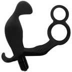 ADDICTED TOYS - ANALPLUG MED DOBBELT PENIS RING OG TESTIKLE SORT