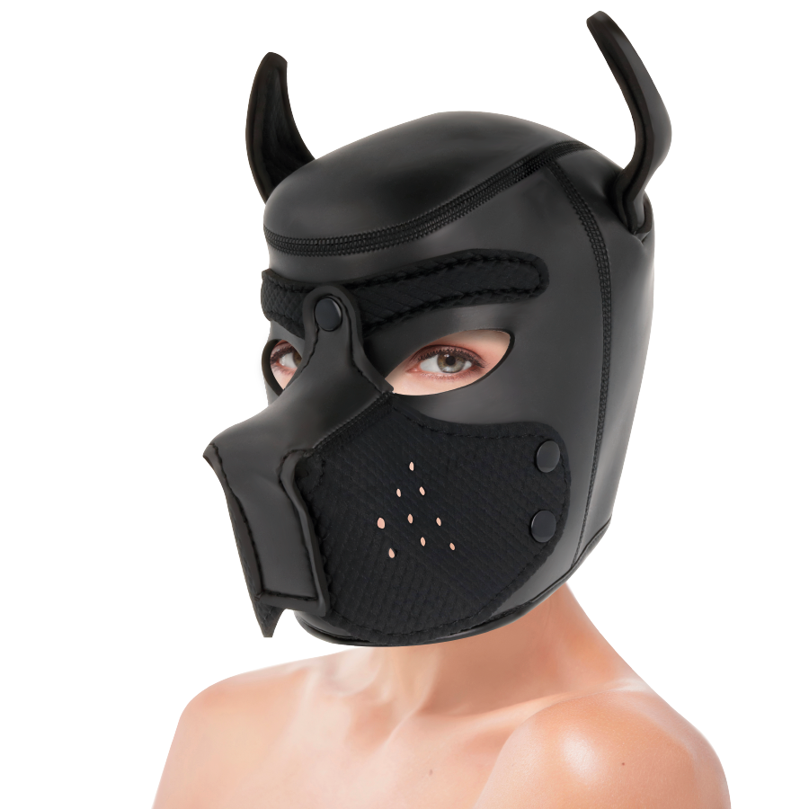 DARKNESS - NEOPREN HUNDEMASKE MED FJERNBAR MUNEKNUDE L