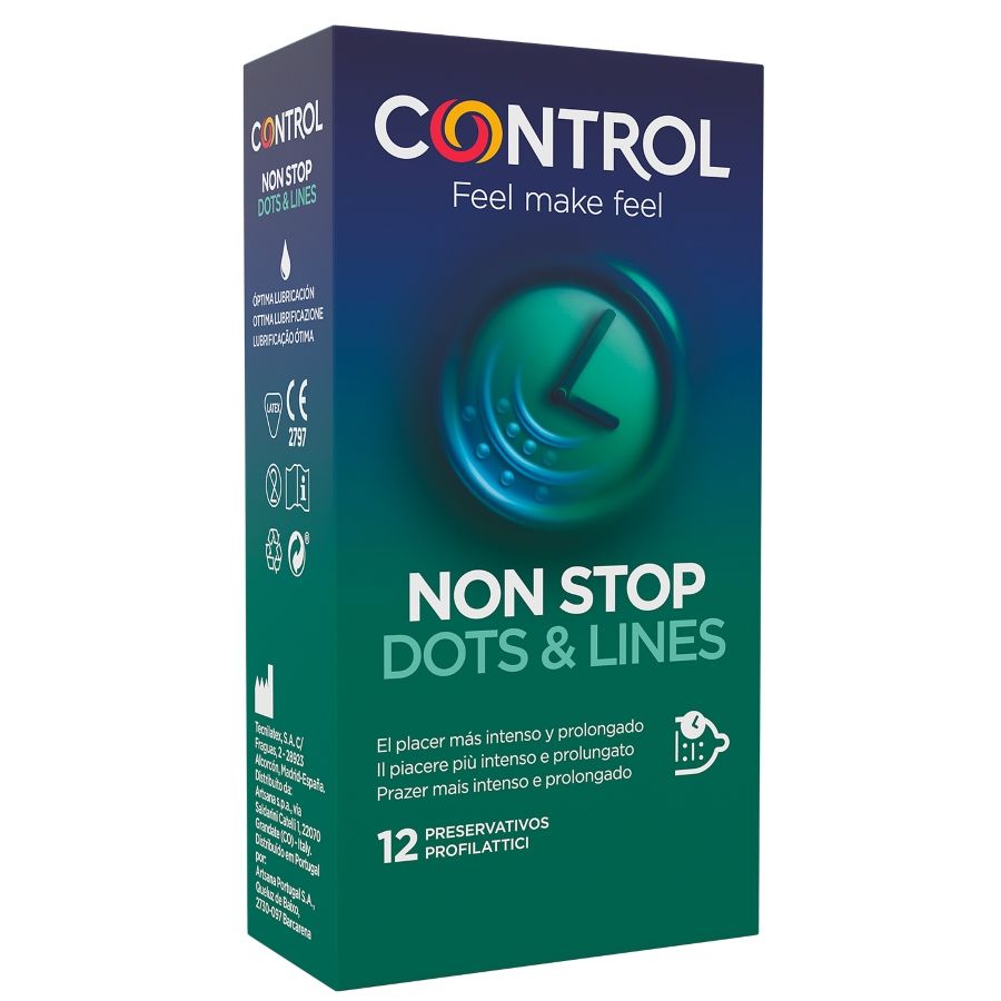 KONTROL - NONSTOP PRIKKER OG LINJER KONDOMER 12 ENHEDER
