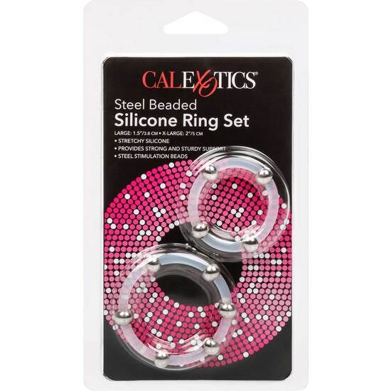 CALEXOTICS - SÆT MED STÅLPERLEBELÆGTE SILIKONERINGE