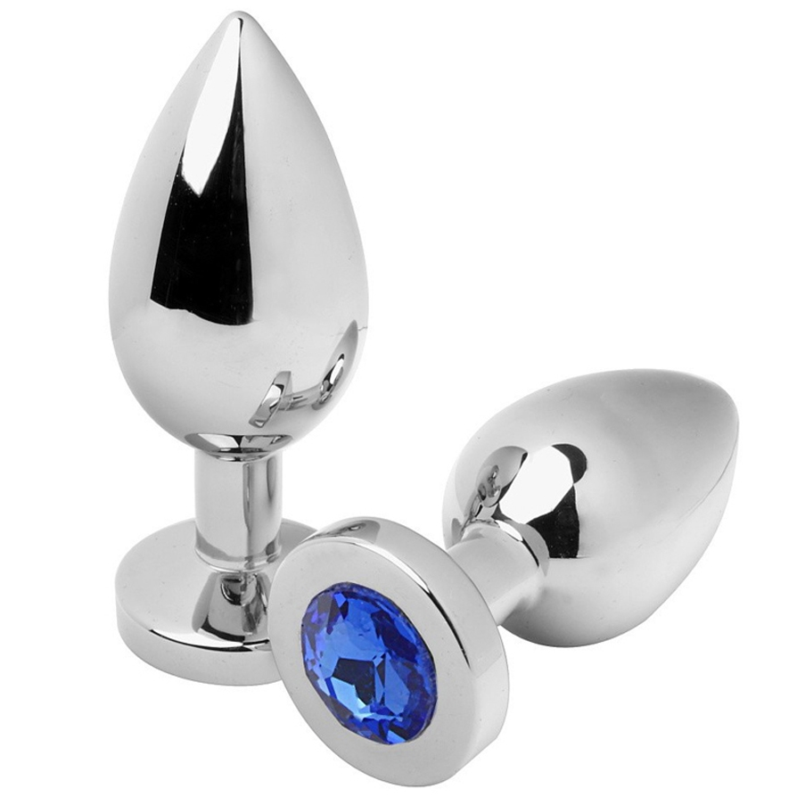 METAL HÅRD - ANALPLUG DIAMANT BLÅ LILLE 5,71 CM