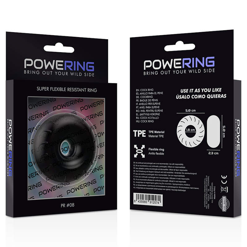 POWERING - SUPER FLEKSIBEL OG MODSTANDSDYGTIG PENISRING 5CM PR08 SORT