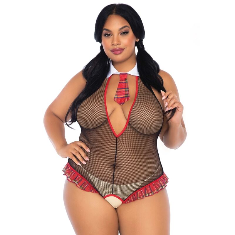 LEG AVENUE - SCHOOLGIRL FITNESS TEDDY MED CROTHLESS-STYKKER I PLUS SIZE