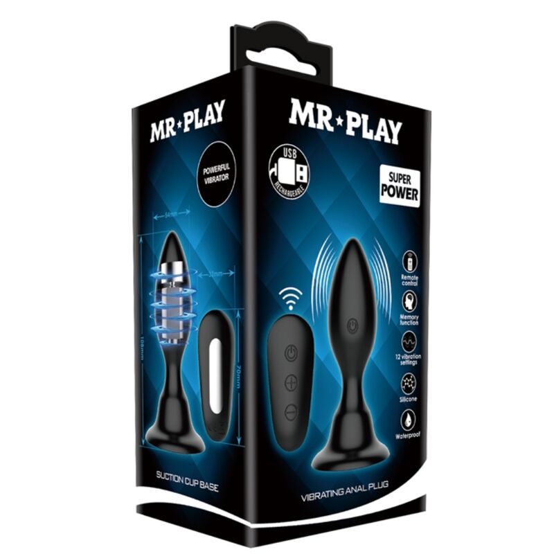 MR PLAY - ANALPLUG MED VIBRATION SORT FJERNBETJENING
