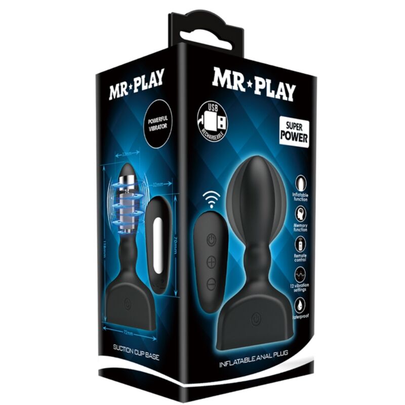 MR PLAY - SORT OPPUSTELIG ANALPLUG FJERNBETJENING