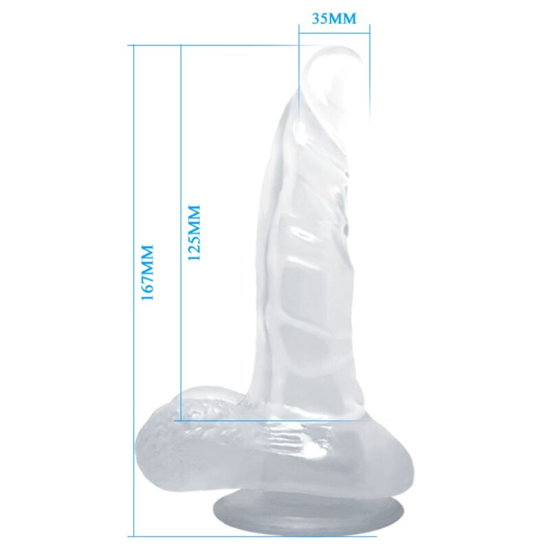 BAILE - REALISTISK DILDO MED SUGEKOP OG TESTIKLE 16,7 CM TRANSPARENT