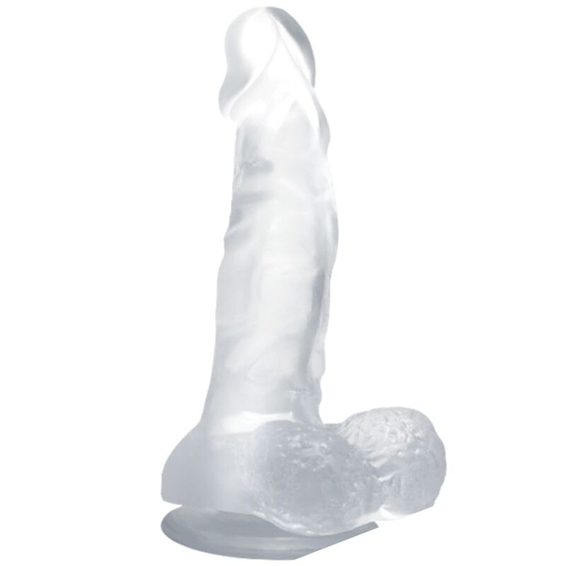 BAILE - REALISTISK DILDO MED SUGEKOP OG TESTIKLE 16,7 CM TRANSPARENT