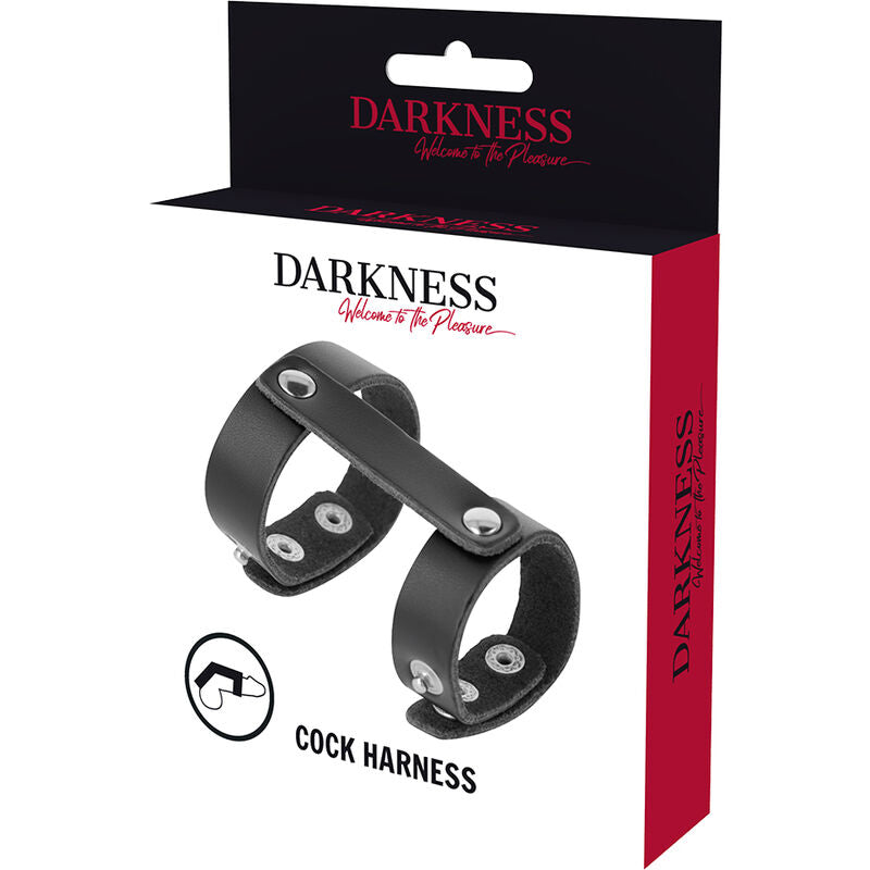 DARKNESS - JUSTERBAR PENIS- OG TESTIKELRING I LÆDER