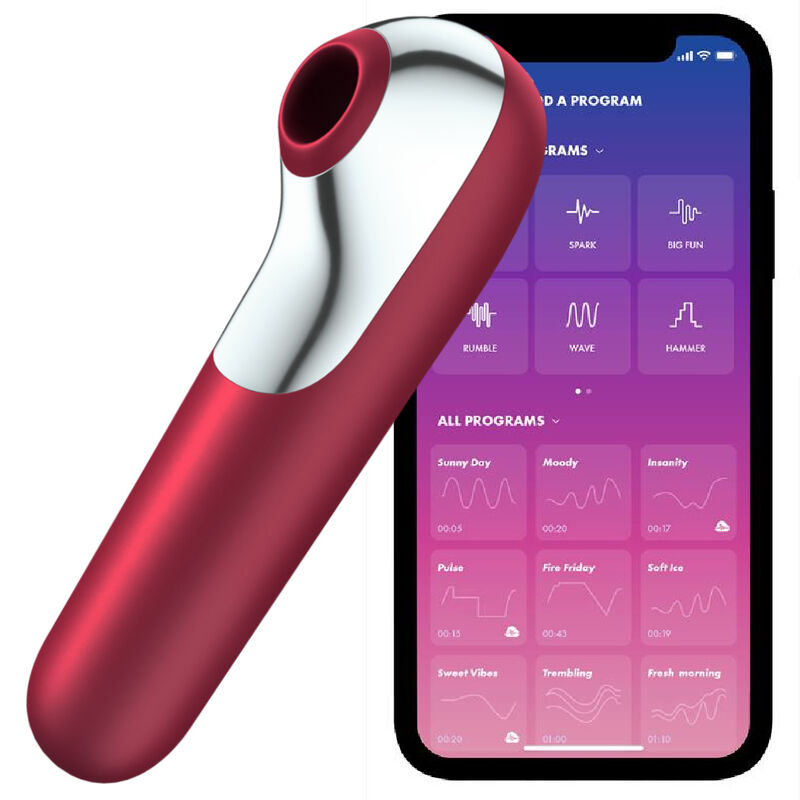 SATISFYER - DUAL LOVE VIBRATOR OG SUGEPEN MED PULSERET LUFT RØD