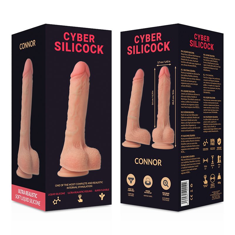 CYBER SILICOCK - CONNOR ULTRA REALISTISK BLØD FLYDENDE SILIKONE 20,5 CM -O- 3,7 CM