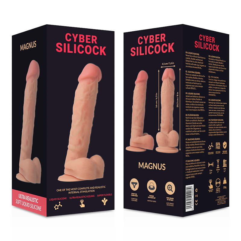 CYBER SILICOCK - STRAP-ON MAGNUS FLYDENDE SILIKONE MED 3 RINGE GRATIS 20,5 CM -O- 4,1 CM