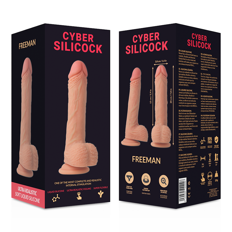 CYBER SILICOCK - STRAP-ON FREEMAN FLYDENDE SILIKONE MED 3 RINGE GRATIS 20 CM -O- 3,8 CM