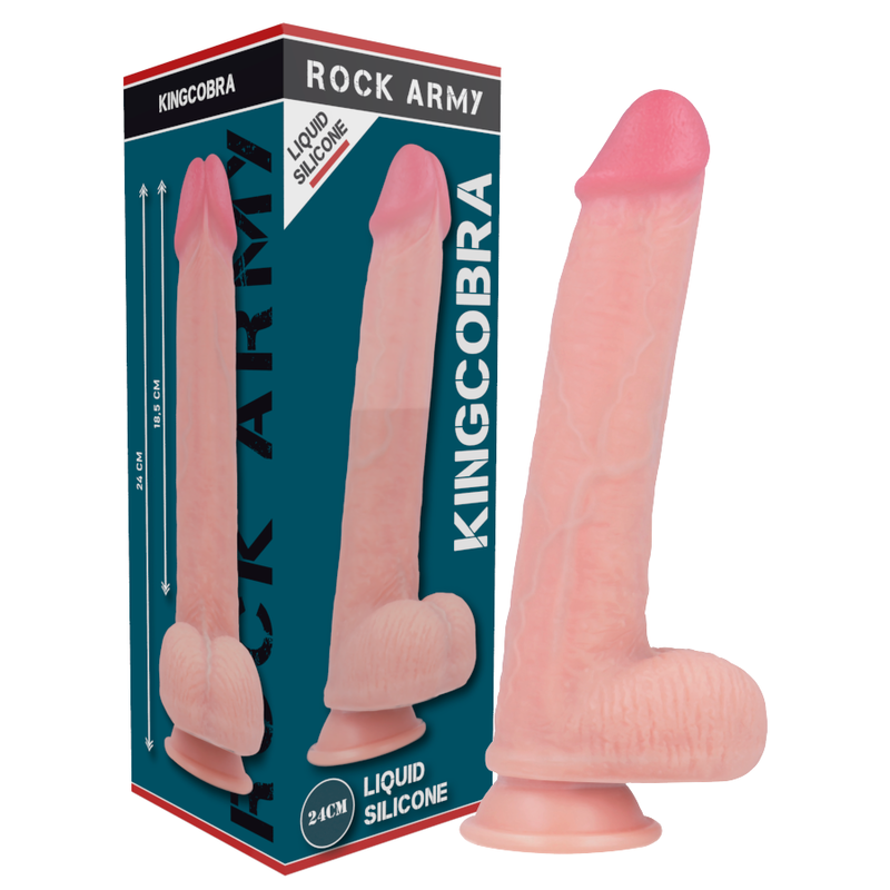 ROCKARMY - ARN S + FLYDENDE SILIKONE DILDO PREMIUM KINGCOBRA 24 CM -O- 4,77 CM