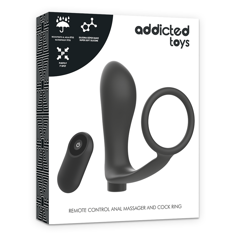 ADDICTED TOYS - PENIS RING MED FJERNBETJENING ANALPLUG SORT GENOPLADELIG