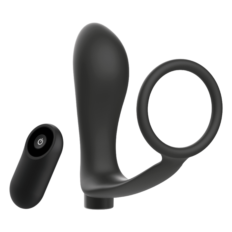 ADDICTED TOYS - PENIS RING MED FJERNBETJENING ANALPLUG SORT GENOPLADELIG
