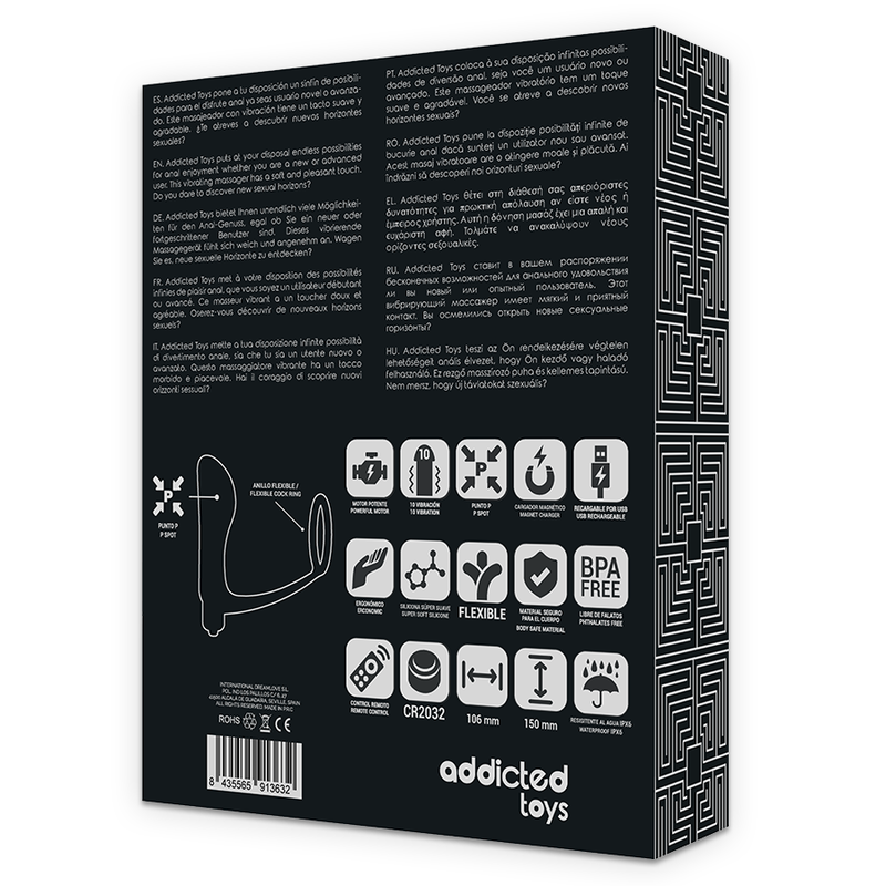 ADDICTED TOYS - PENIS RING MED FJERNBETJENING ANALPLUG SORT GENOPLADELIG