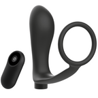 ADDICTED TOYS - PENIS RING MED FJERNBETJENING ANALPLUG SORT GENOPLADELIG