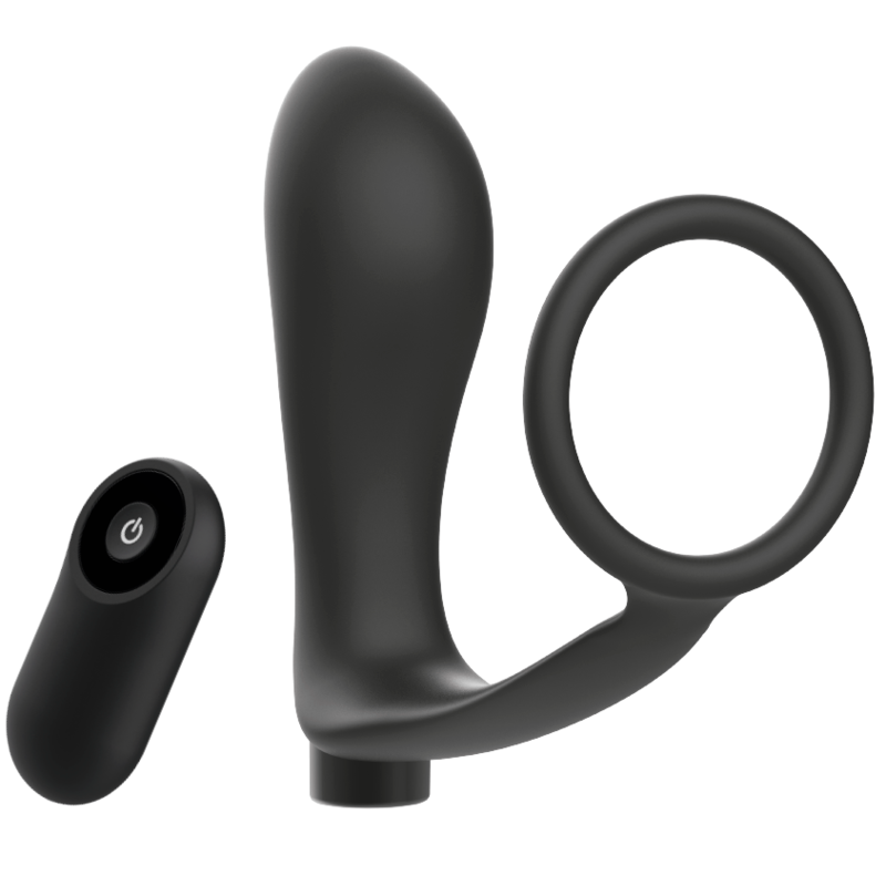ADDICTED TOYS - PENIS RING MED FJERNBETJENING ANALPLUG SORT GENOPLADELIG